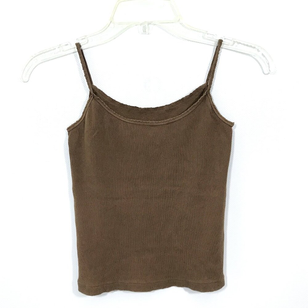 Seamless Ribbed Tank Top Spaghetti Straps Brown Women XS